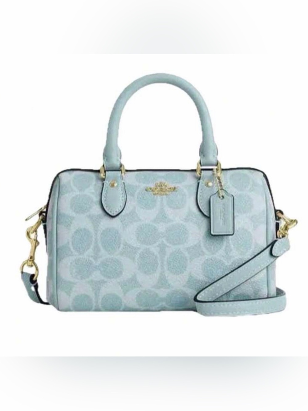 NWT Coach Rowan Satchel Bag in Signature Canvas Gold/Light Blue
